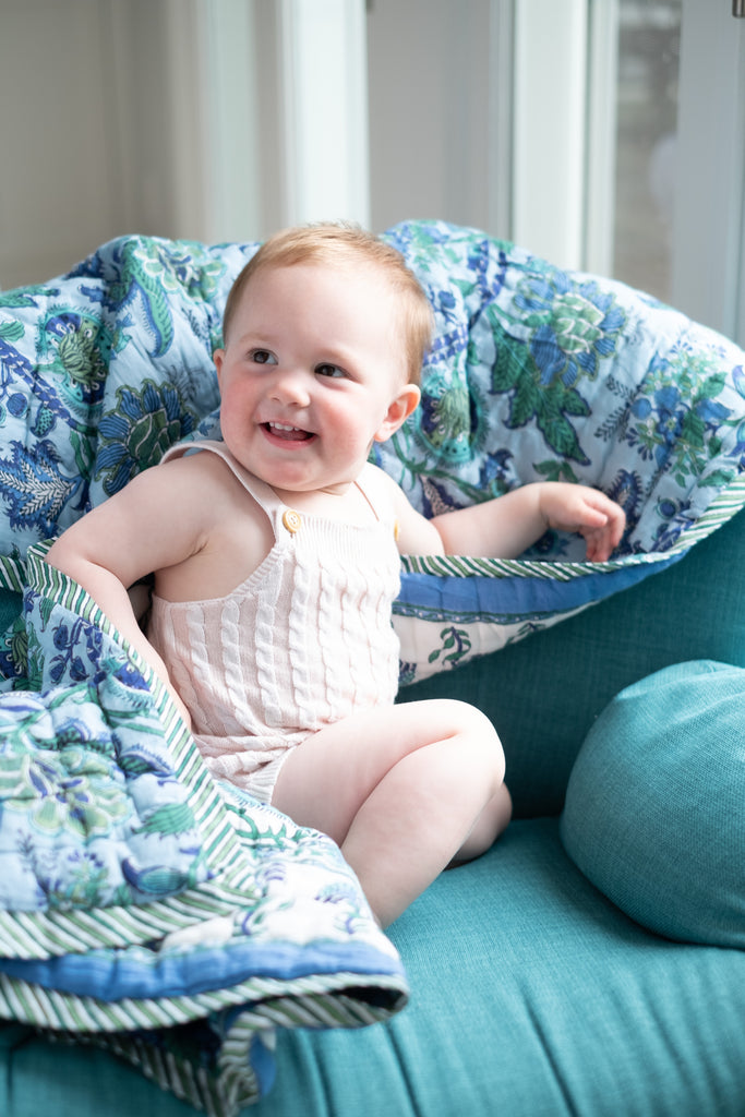 Baby Quilt in Damask White