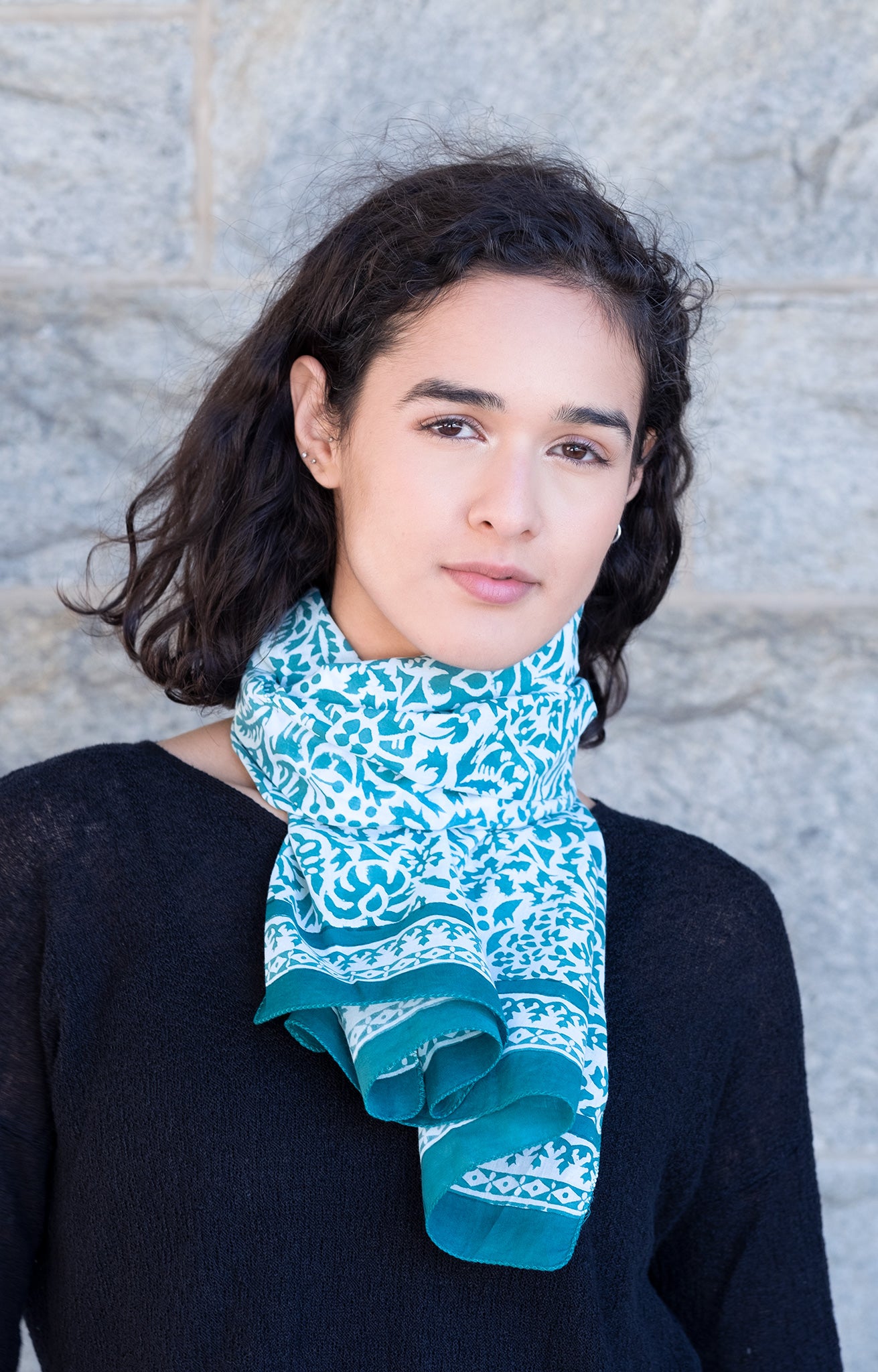 Anokhi USA - Scarf in Teal Stencil